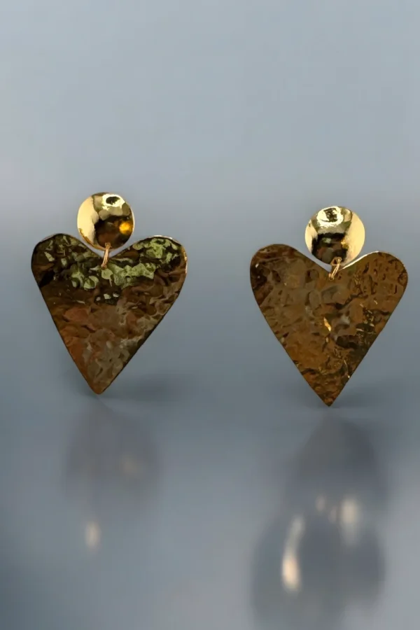 Golden-Love-Earrings-in-heart-shape-crafted-in-18k-gold-plated-brass-with-a-delicate-hammered-finish